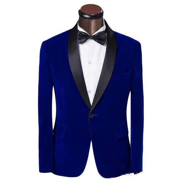 Royal Blue Velvet Mens Wedding Tuxedos Black Revers Groom Groomsmen Tuxedos Man Blazers Jacket Excellent 2 Piece Suits (Veste + Pantalon + Cravate) 1781