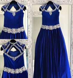 Robes de concours en velours bleu royal pour adolescents 2023 cristaux strass de ramiage