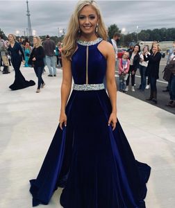 Robe de bal en velours bleu royal 2021 sirène perlée col haut robe de concours balayage train dos ouvert robe de soirée formelle surjupe Gala Oscar