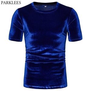 Royal Blue Velvet Velour T-shirt Hommes Marque À Manches Courtes Slim Fit Hommes T-shirts Hip Hop Hipster Streetwear Discothèque Camiseta 210522