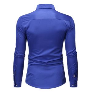 Chemise de smoking de mariage bleu Royal hommes marque de mode coupe ajustée à manches longues hommes chemises habillées affaires décontracté Chemise Homme 2103252289