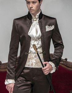 Koninklijke Britse stijl Opstaande kraag Zwarte slipjas Mannen Formele pakken Mannen dragen Bruiloft Prom Dinerkostuums Jas Broek NO;7312200