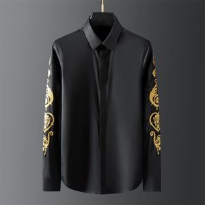 Royal Embroidery Luxe Shirt Mannen Lange Mouw Slanke Business Casual Jurk Shirts Social Party Streetwear Merk Mannelijke kleding 210527