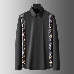 Royal Floral Prined Men's Shirts Luxe Luxe lange mouw splitsen vier seizoenen nachtclub feest slanke fit man shirts 3xl