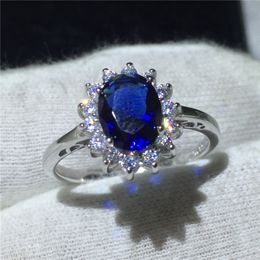 Royal Sieraden Prinses Diana 100% Real 925 Sterling Zilveren Ring Blauw 5A Zirkoon CZ Engagement Wedding Band Ringen voor Dames Bruids