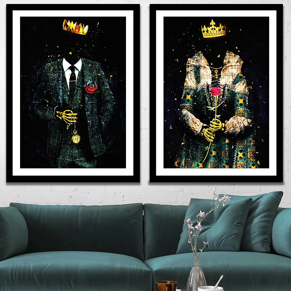 Rei Royal e Queen Canvas pintando homens homens com pôsteres de coroa imagens de arte de parede impressão para decoração de casa pendurado mural sem moldura