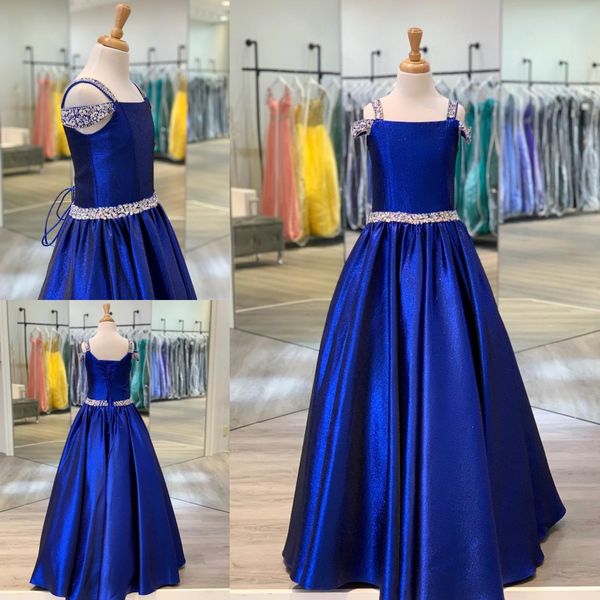 Royal Metallic Little Girl Pageant Ballgown 2020 avec des accents de perles et des lacets dans le dos Jolie longue robe de soirée formelle pour les filles adolescentes