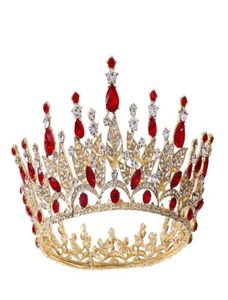 Couronne ronde complète rouge Royal avec strass, diadème de mariage pour femmes, accessoires de cheveux à la mode, cristal bleu vert argent or, casque 8268583