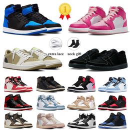 Royal Reimagined 1 1s basketbalschoenen voor heren dames Reverse Mocha Satin Bred UNC Olive Toe lows Black Phantom Hyper Royal Patent lage sneakers sneakers Dghate