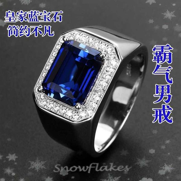 Royal Sapphire Ring Mens Trendy Pure Silver Dominante esmeralda Diamante Live Mouth Gift
