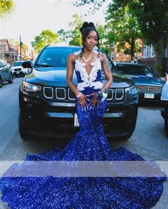 Royal Shiny Diamonds Blue Prom Dress Crystals Rhinestones kralen pailletten jurk verjaardagsfeestjurken voor zwart meisje 2024 s