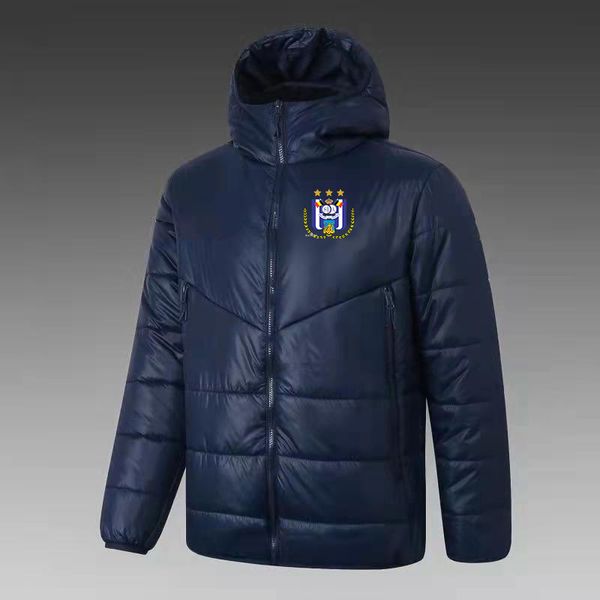 Royal Sporting Club Anderlecht Hommes Down Parkas veste à capuche de football manteau d'hiver fermeture à glissière complète football extérieur chaud sweat LOGO personnalisé