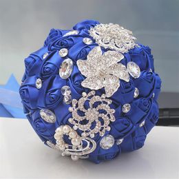 Bouquets De Mariage Royal Rose Artificielle Doux 15 Bouquet De Quinceanera Cristal Ruban De Soie Nouveau Buque De Noiva 37 Couleurs W228-D S2708