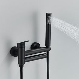 Rozin Black Bathtub -kraan met draaikauw tuikspuit messing muur gemonteerde badkamer douchemixer kraangoud vol doucheset voor toilet