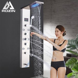 Rozin cepillado en la columna de ducha de baño de níquel negro led ducha led grifos de ducha de lluvia