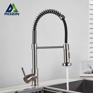 Rozin-grifo de cocina de níquel cepillado, grifo mezclador montado en cubierta, rotación de 360 grados, boquilla rociadora, fregadero de cocina, grifos fríos 240301