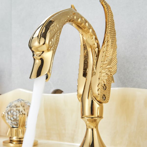 Rozin Gold Swan Basin grifo de la cubierta de lujo Manejo de baño dual Manejo de baño Mezcladora de baño fría y fría de agua caliente grifo
