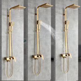 Rozin Golden Badkamer Douche kraan Set goud 8 "regenval douchemixer kraanwand gemonteerd met handdouche bad regen kolom Tap