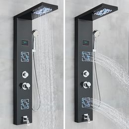 Rozin LED Bathroom Down Faucet avec LCD Black Ruage Panneau de douche mural monté à 5 mode Massage de douche à réaction