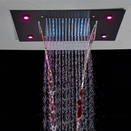 Rozin LED Douchekop 304Sus plafond gemonteerd verborgen douchekoppen groot formaat regen en waterval voor badkamer douche