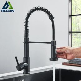 Rozin Matte Black Kitchen Faucet Deck Mezcador Montada Montaje 360 Grados Rociador Rociador Boquilla de boquilla Tapas frías 240508