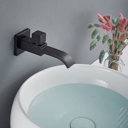 Rozin Mat Black Single Cold Water Basin Baan Muur gemonteerd verborgen badkamer kranen nikkel messing eenvoudige enkele handvat Tik