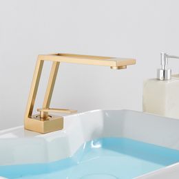 Rozin Nordic Style Basin kraan kraan vierkant holle ontkoppeld ontwerp geborsteld gouden badkamer wastafel kranen dek gemonteerd koude hete mixer kraan
