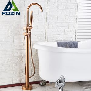 Rozin-grifo para bañera montado en el suelo, color dorado rosa, grúa de baño de pie con ducha de mano, grifo mezclador de agua fría para montaje en suelo T2286M