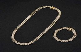 RQ glacé chaîne cubaine alliage Rhinton 9mm chaîne à maillons cubains collier Bracelets pas cher rappeur bijoux cadenas de oro284F5677525
