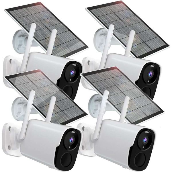 Rraycom Système de sécurité de la caméra solaire en plein air avec vision nocturne de couleur 2k, communications bidirectionnelles, projecteurs, alarme, compatible Alexa - Caméra de surveillance solaire WiFi