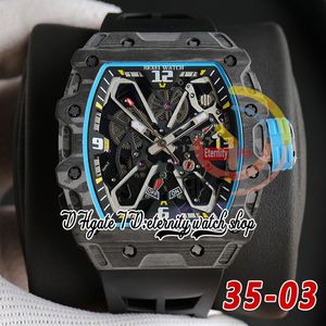 RRF 35-03 Nieuwste versie Japan Miyota NH Automatisch herenhorloge Zwart NTPT Koolstofvezel kast Skeleton wijzerplaat rubberen band Sport Super Edition eeuwigheid polshorloges