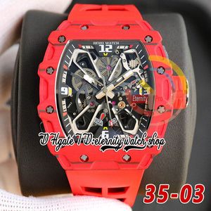 RRF 35-03 Dernière version Japon Miyota NH Montre automatique pour homme Rouge NTPT Boîtier en fibre de carbone Cadran squelette Bracelet en caoutchouc rouge Sport Super Edition Montres-bracelets d'éternité