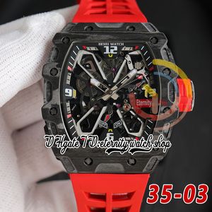 RRF 35-03 Última versión Japón Miyota NH Reloj automático para hombre Negro NTPT Caja de fibra de carbono Esqueleto Dial Correa de caucho roja Sport Super Edition Eternity Relojes de pulsera