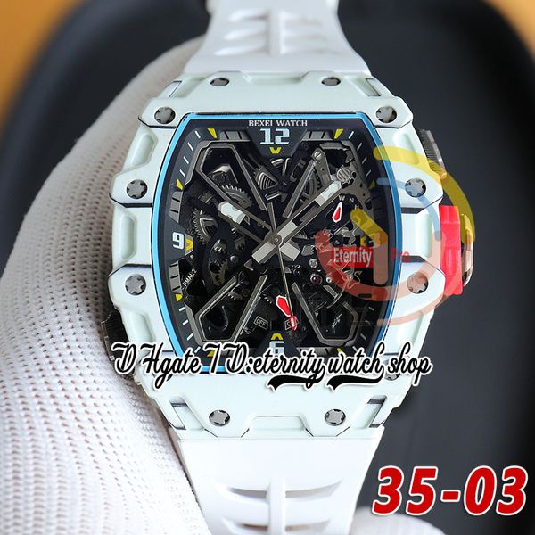 RRF 35-03 Última versión Japón Miyota NH Reloj automático para hombre Cuarzo blanco NTPT Caja de fibra de carbono Esqueleto Dial Banda de goma blanca Relojes deportivos Super Edition eternity