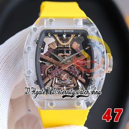 RRF 47 Dernière version Japon Miyota NH Montre automatique pour homme Boîtier transparent en cristal Cadran d'armure de samouraï doré Bracelet en caoutchouc jaune Super version montre-bracelet d'éternité