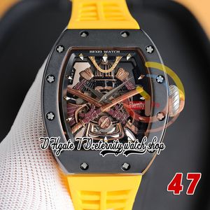 RRF 47 Dernière version Japon Miyota NH Montre automatique pour homme Boîtier en céramique noire Cadran d'armure de samouraï doré Bracelet en caoutchouc jaune Super version Montres-bracelets d'éternité