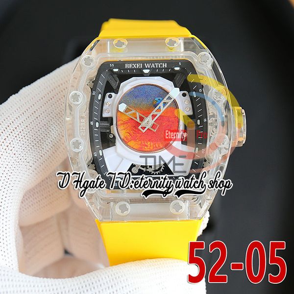 RRF 52-05 Japon Miyota NH Montre automatique pour homme Boîtier transparent en cristal Mars Valles Marineris Cadran Bracelet en caoutchouc jaune 2023 Super version Montres-bracelets d'éternité