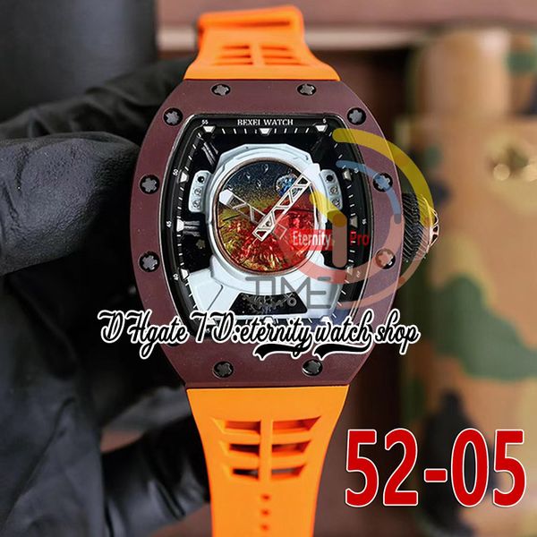 RRF 52-05 Última versión Japón Miyota NH Reloj automático para hombre Caja de cerámica de metal marrón Mars Valles Marineris Dial Correa de caucho naranja Relojes de pulsera deportivos eternidad