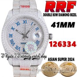 RRF Dernier ew126334 Top A2824 Montre automatique pour homme jh126333 bf126300 Incrustation de diamants Cadran romain Acier 904L Iced Out Diamonds Bracelet Super Edition montres d'éternité