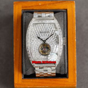 RRF Luxe horloges Cintrée Curvex 8880 Baguette Diamond Tourbillon Automatische Mechanische Mens Horloge Pavé Diamanten Wijzerplaat Roestvrijstalen Armband Gents Horloges