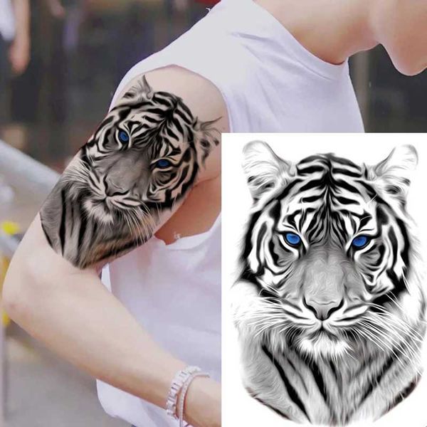 Rrft Tattoo Transfer Lion Tiger Cool Tattoo Tattoo Sticker Fashion Wolf Animal Animal Art Body Arm Fake Rovable Tatoo Men Femmes Personnalité 240427