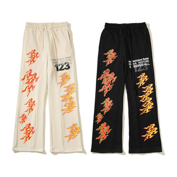 RRR123 American High Street Flame Letter Hip Hop Micro La Wei Pantalons de sport et pantalons décontractés
