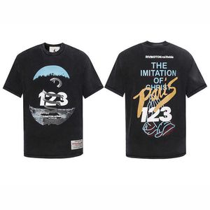 RRR123 Heren T-shirt 24ss Designer RRR123 Amerikaans High Street Fashion Merk Python Gedrukt Wassen Oud Los Ronde Hals Korte Mouw Heren T-shirt FOG