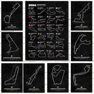 RS Formule One Track Carte Wall Art Canvas 2024 Saison Calendrier Circuit Circuit Affiche Images imprimées pour le salon Décoration de la maison J240505