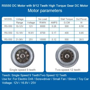 RS550 12V 14.4V 16.8V 18V 25V 19500 RPM MOTEUR CS