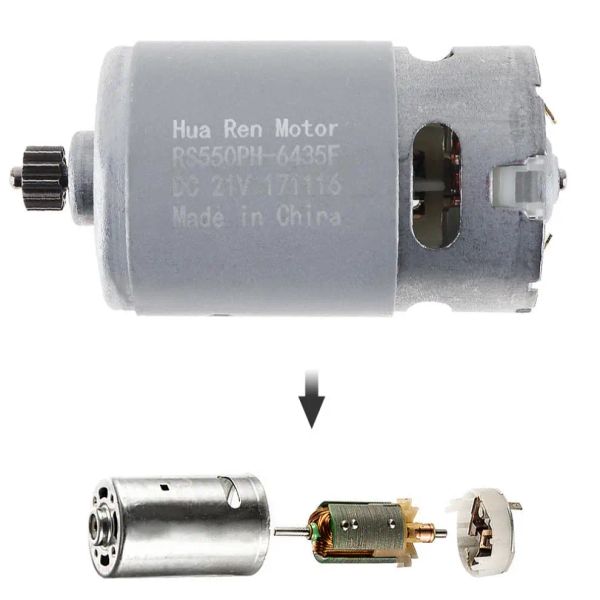 RS550 9/11/12/14 Dientes DC Motor 10.8/12/14.4/16.8/21/25V con caja de engranajes de dos velocidades y de par para taladro eléctrico