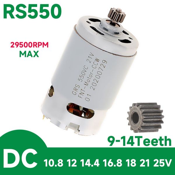 RS550 DC Motor 10.8-25V 21500-29000 rpm 9/11/12/13/14 Dientes para destornillador de taladro eléctrico Motor de transmisión eléctrica Alto torque