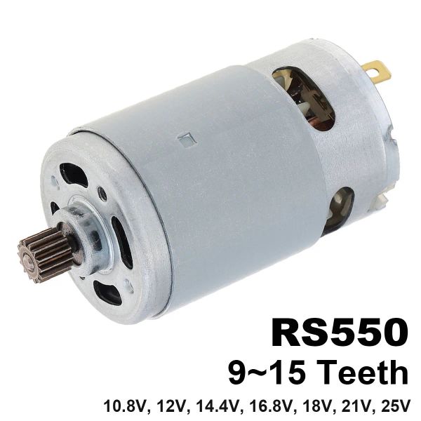 RS550 DC Motor 10.8V/12V/16.8V/18V/21V Motores de micro eléctrico con una caja de engranajes de par de torque de 9/11/11/11/14teets para un destornillador de taladro