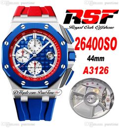 RSF 2640 44 mm A3126 Automatische chronograaf Mens Watch Ryder Cup USA Ceramische Bezel Blue Witte textuur Dial Red Rubber Strap 2022 Super Edition PureitMe B2