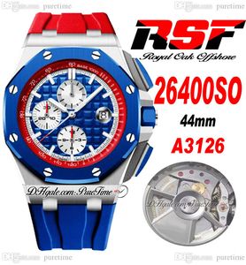 RSF 2640 44mm A3126 Chronographe Automatique Montre Homme Ryder Cup USA Lunette Céramique Cadran Texture Bleu Blanc Bracelet Caoutchouc Rouge 2022 Super Edition Pureitme B2